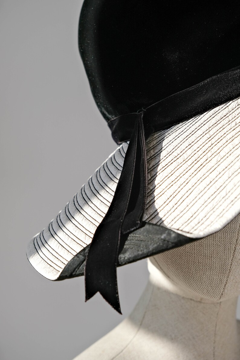 Vintage 60s Mr. Felix Chapeaux Leather & Velvet Tall and Floppy Hat Made in France 1960s Designer Wide Brim Hat image 4