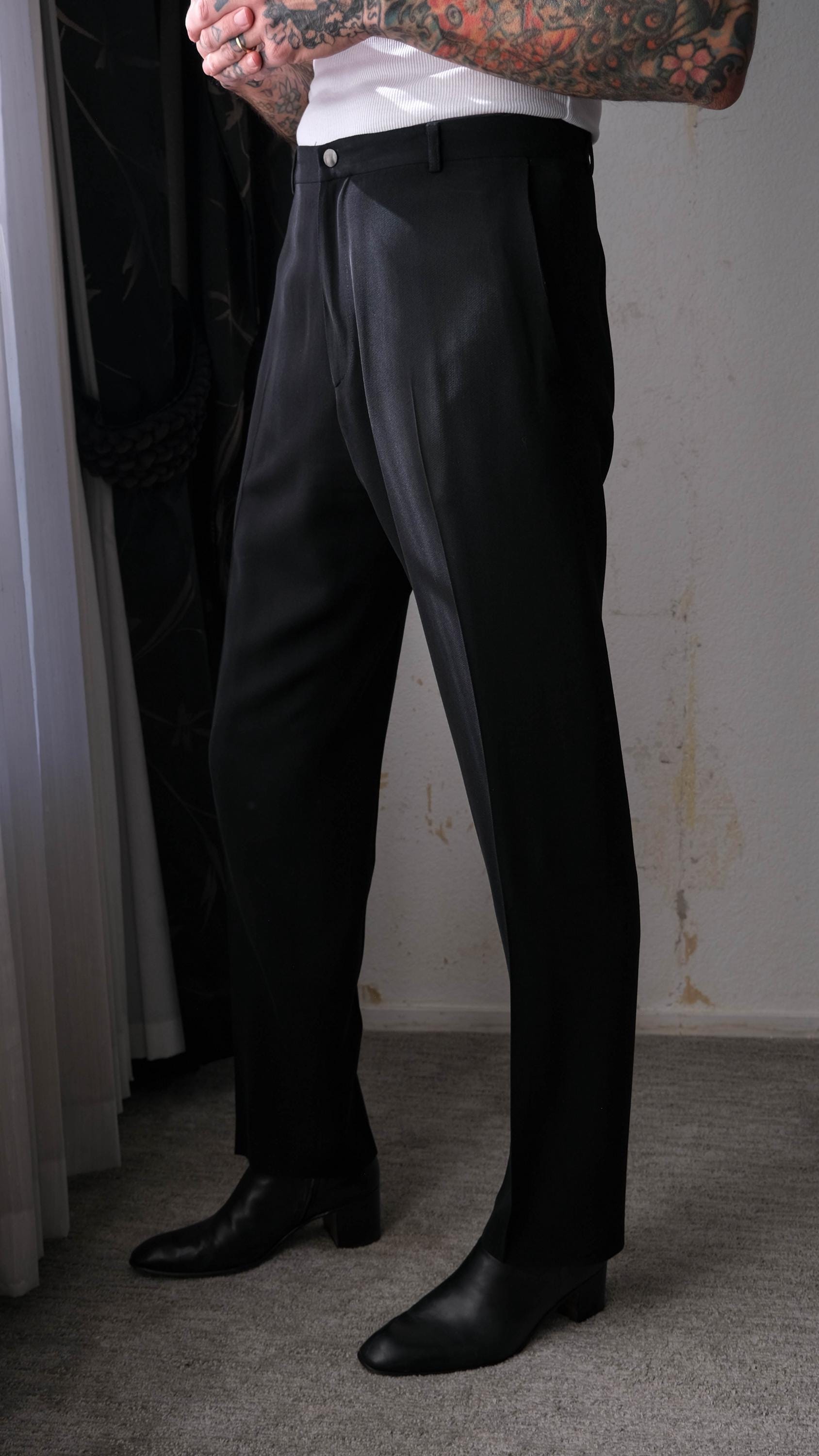Vintage 90s JEAN PAUL GAULTIER Homme Black Rayon & Wool Crepe