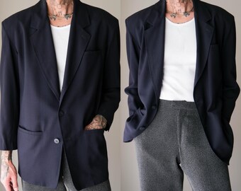 Vintage 80s GIORGIO ARMANI Le Collezioni Navy Herringbone Shadow