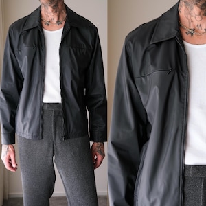 Vintage YMLA Skin Black Polyurethane Wet Look Zip Moto Club Style Jacket | 1990s Y2K Designer Unisex Liquid Clubbing Jacket