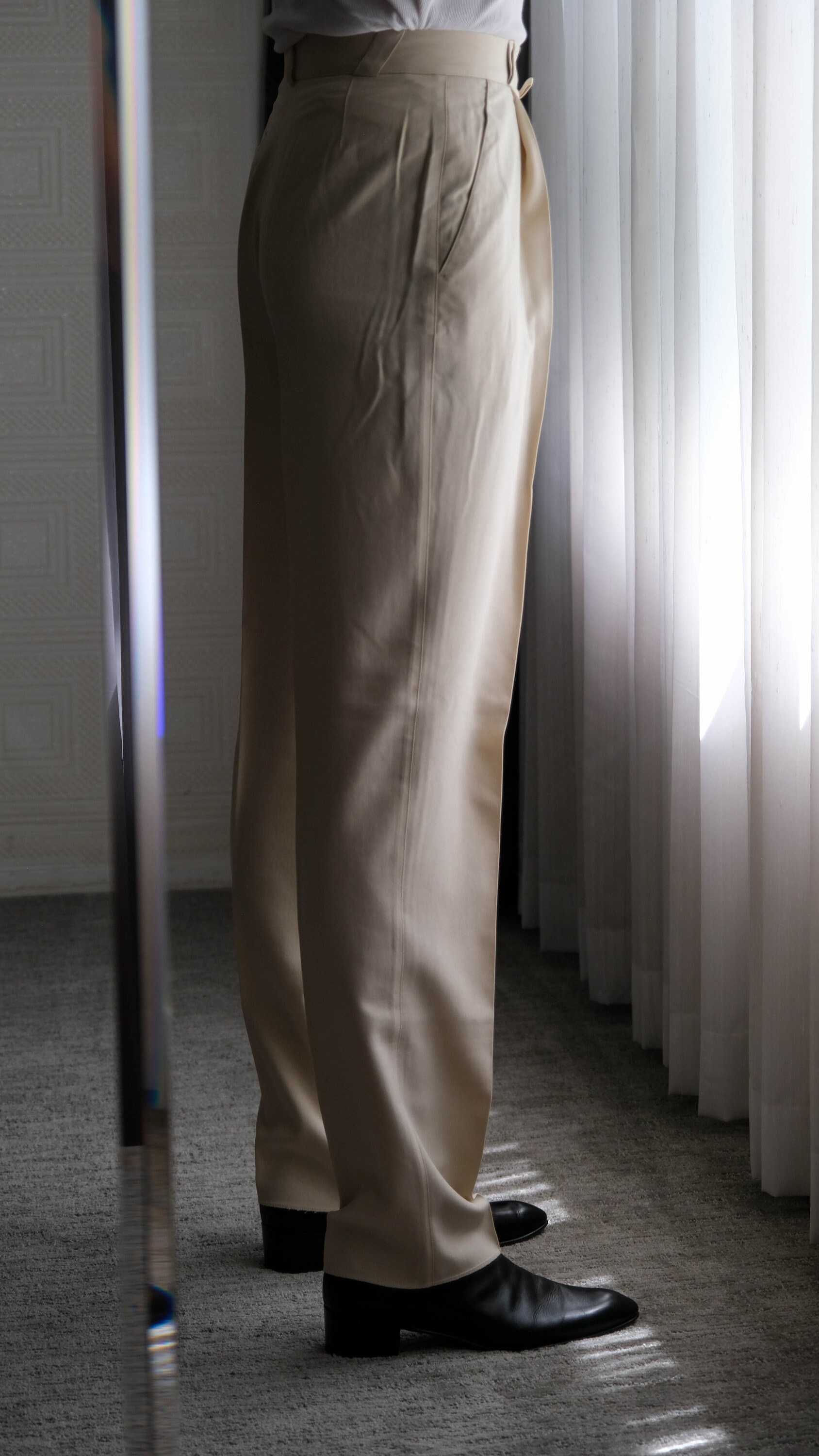Vintage 90s Gianni Versace Light Beige Silk Pleated Tapered Leg Pants ...