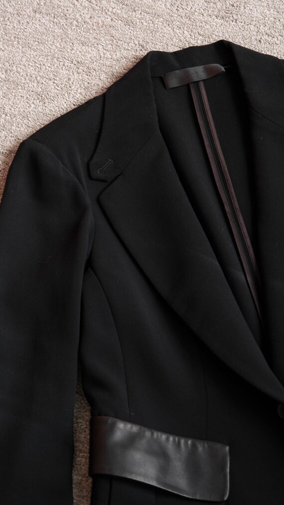 DONNA KARAN Black Label Black Unstructured Stretch Wool & Lambskin