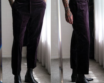 Vintage 90s POLO Ralph Lauren Aubergine Velvet Flat Front Pants | Made in Dominican Republic | 100% Cotton | 1990s RL Designer Velour Pants