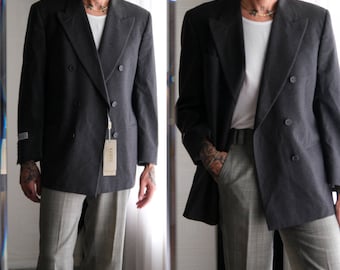 Vintage 90s Gianfranco Ferre Charcoal Double Breasted Two Button Blazer Unworn w/ Tags | Made in Italy | 1990s Italian Designer Mens Jacket