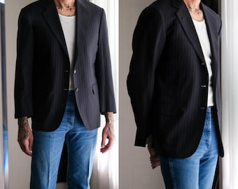 Vintage 90s BRIONI for Wilkes Bashford Navy Shadow Striped Three Button Blazer | Made in Italy | Size 40 | 1990s Italian Designer Jacket