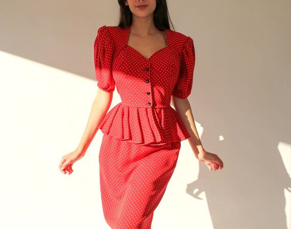 Vintage 80s Emanuel Ungaro Polkadot Print Peplum B