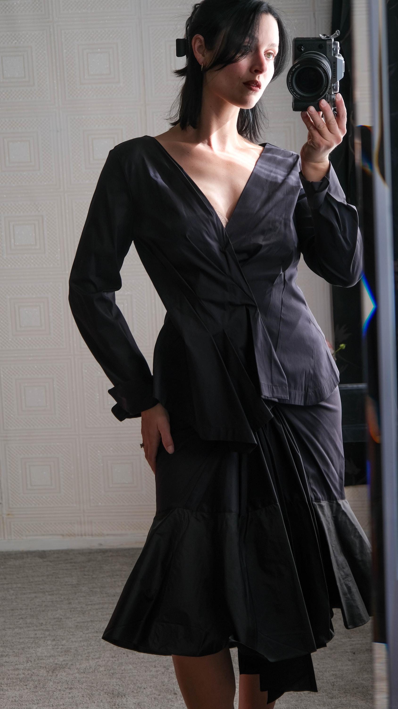 DONNA KARAN Black Label Avant Garde Silk Asymmetrical Pleated Wrap