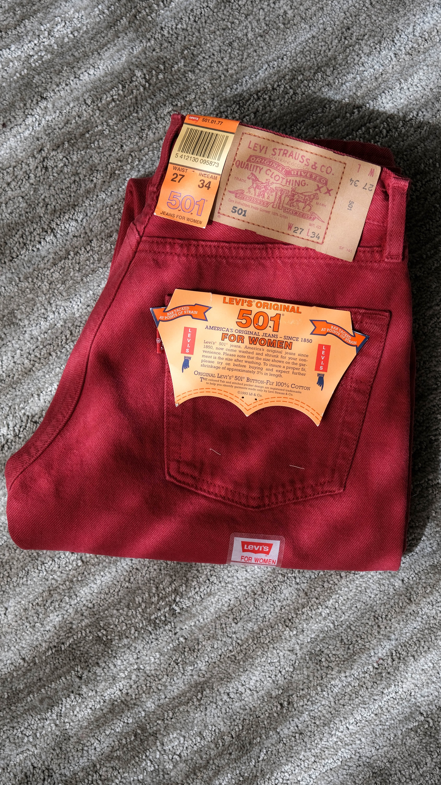 Vintage 90s LEVIS Deep Red Wash 501 