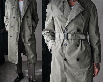 Vintage 90s SANYO Tokyo New York Olive Green Minimalist Mac Trench