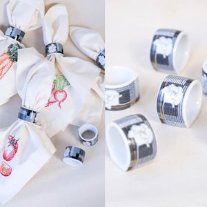 Vintage Ceramic 1988 Japanese Floral Napkin Rings | Set of 6 | Art Nouveau Wedding, Dinner Party, Napkin Set, Dinner Ware, Dining, Serving