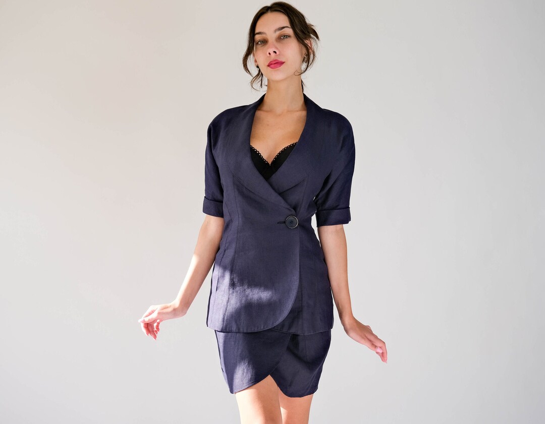 Vintage 80s Karl Lagerfeld for Neiman Marcus Navy Blue Linen  