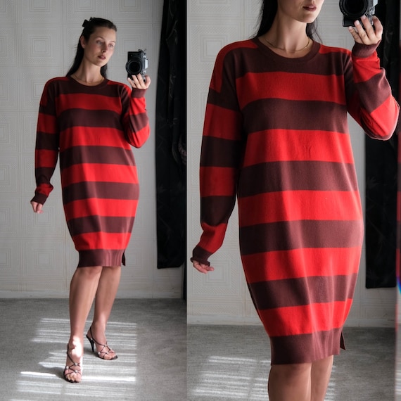STELLA McCARTNEY Scarlet & Burgundy Stripe Cashmere Sweater Dress | Made in  Italy | Y2K 2000s Designer Cashmere Cozy Fall/Winter Sweater