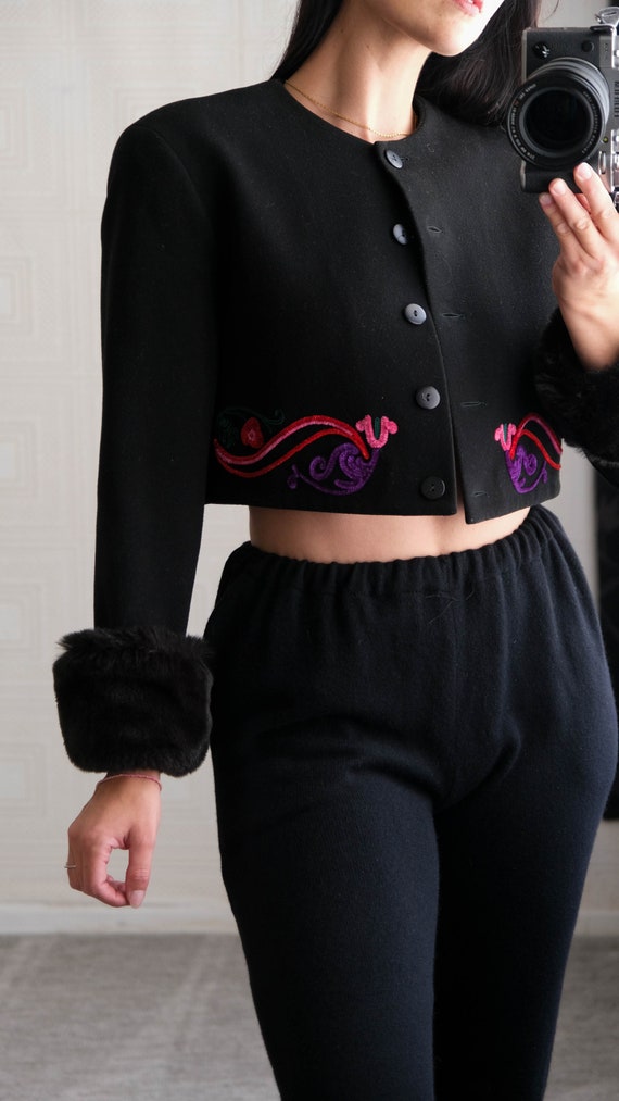 Vintage 80s BYBLOS Black Cashmere Cropped Jacket … - image 3