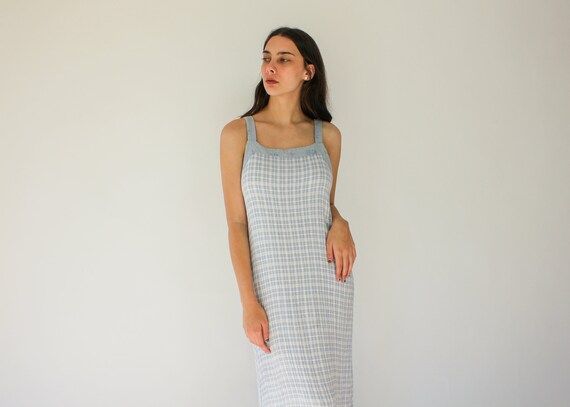 Vintage 90s Powder Blue Gingham Bohemian Rayon Max