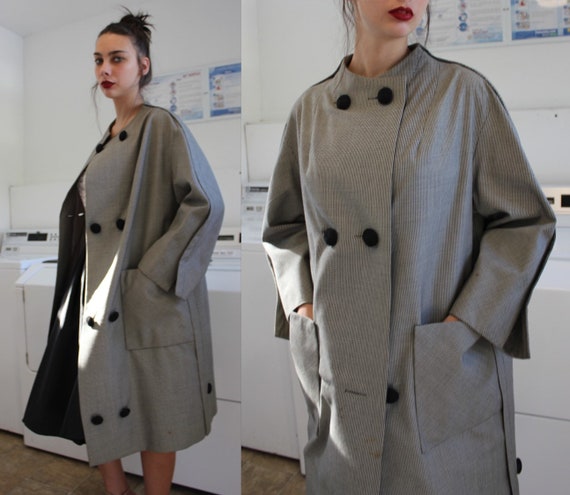 50s A-Line Double Breasted Houndstooth Collarless