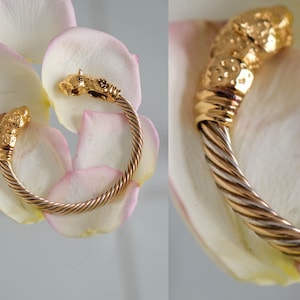 Vintage 80s Gold Plated Sterling Silver Double Jaguar Bust Bracelet Cuff | Stamped .925 | 1980s 1990s Designer Jewelry Twist Cable Cuff