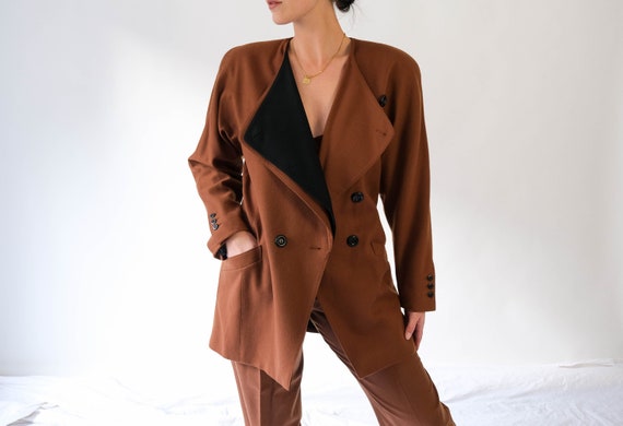 Vintage 80s ESCADA Caramel Brown Double Breasted … - image 7