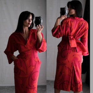 Vintage 1985 Gianfranco Ferre Documented Runway Spring Summer Baroque Print Exaggerated Bow Dress MADE IN ITALY 100% Silk | Made in Italy |