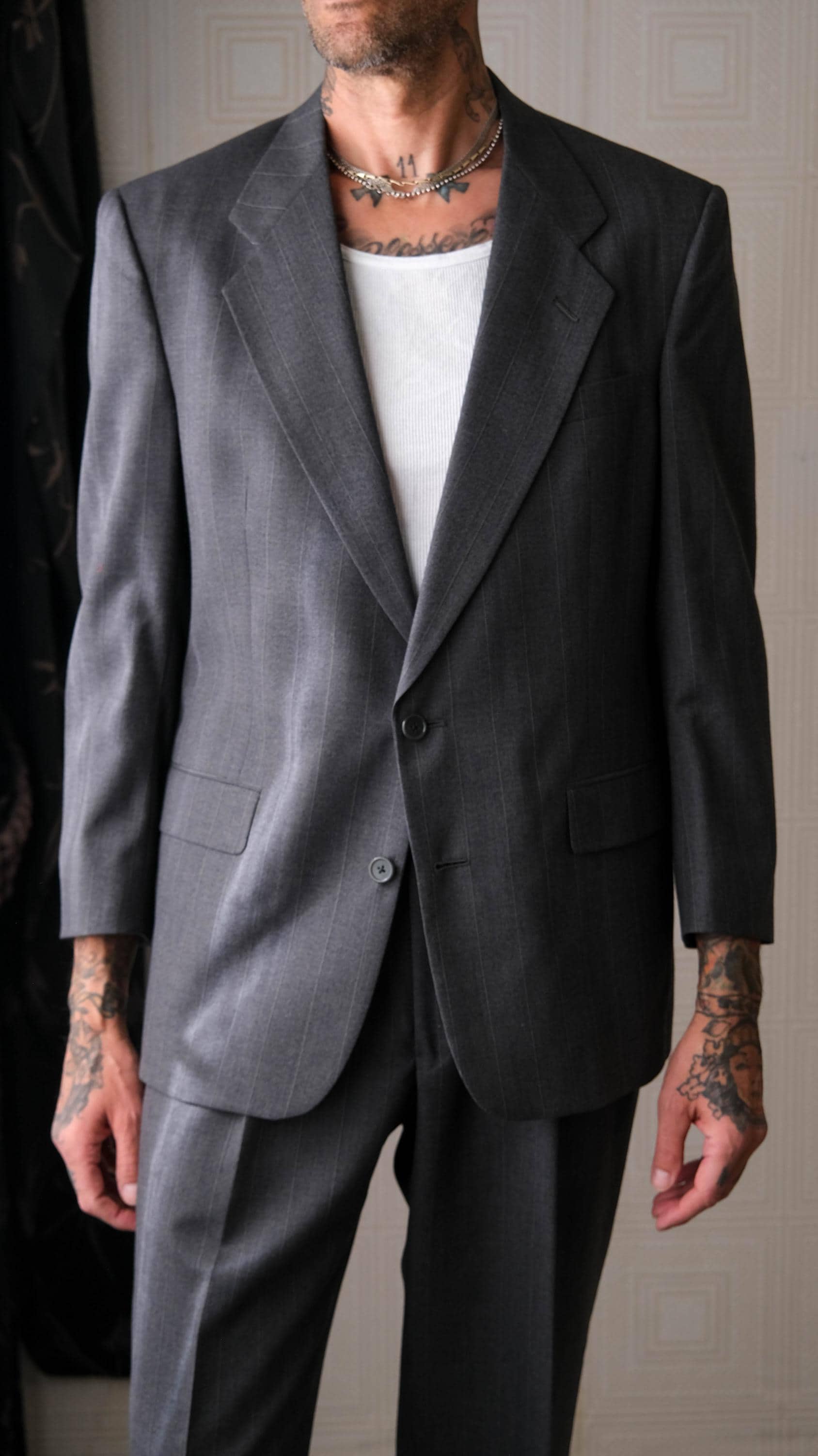 Vintage 80s Christian Dior Monsieur Charcoal Pinstripe Two Button