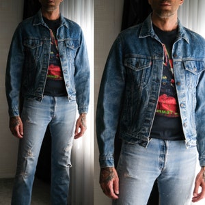 Vintage 80s LEVIS Medium Distressed Wash Type III Denim Trucker Jacket | Made in USA | 71506 0216 | 1980s Levis Designer Unisex Denim Jacket