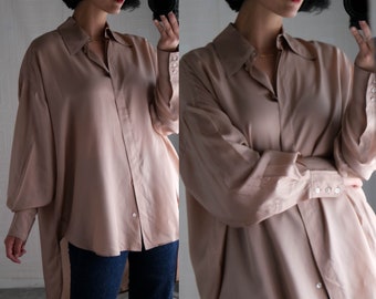 Vintage STELLA McCARTNEY Dusty Rose Silk Blouse w/ High Low Oversized Fit Design | S-XL | Made in Italy | 100% Silk | Y2K Designer Sweater