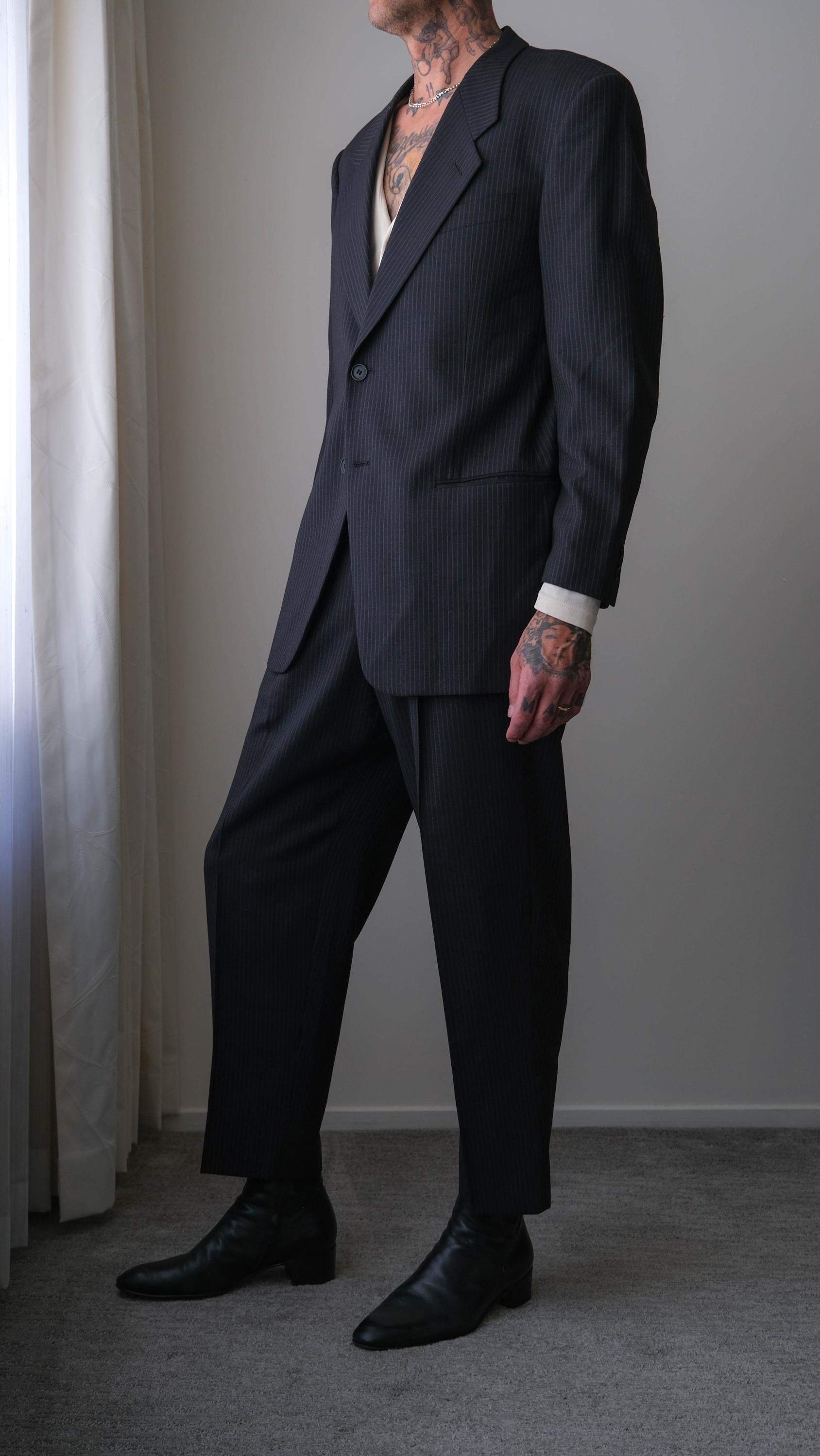 Vintage 90s GIORGIO ARMANI Le Collezioni Black & Charcoal Striped