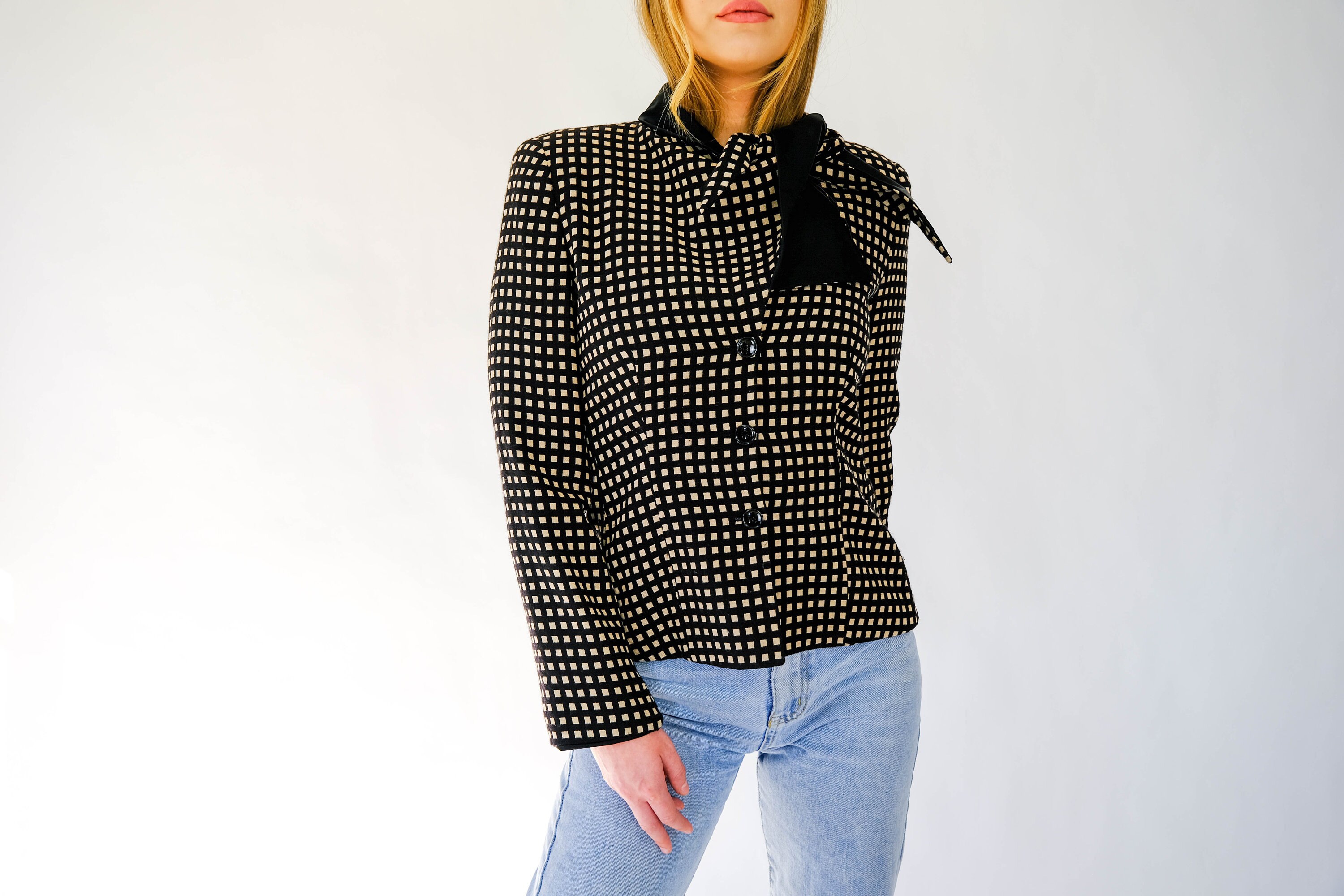 Vintage 80s Giorgio Armani Black & Tan Windowpane Vintage 80s Giorgio Armani Black & Tan Windowpane