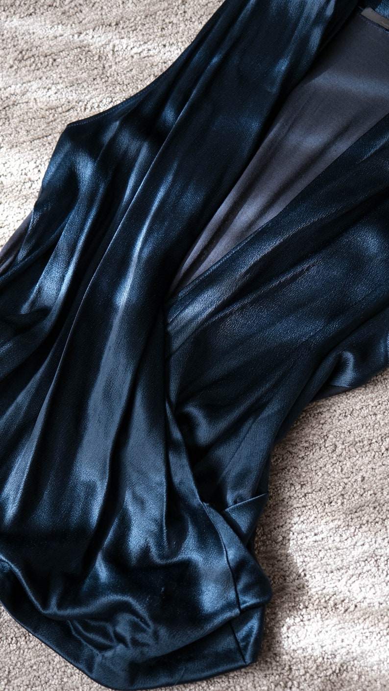 Vintage DONNA KARAN Black Label Deep Teal Liquid Jewel Toned Plunging Ruched Wrap Tank Top Blouse Y2K 2000s DKNY Designer Romantic Blouse image 10