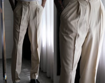 Vintage 90s Gianni Versace Light Beige Silk Pleated Tapered Leg Pants | Made in Italy | 100% Silk | UNWORN | 1990s Versace Designer Slacks