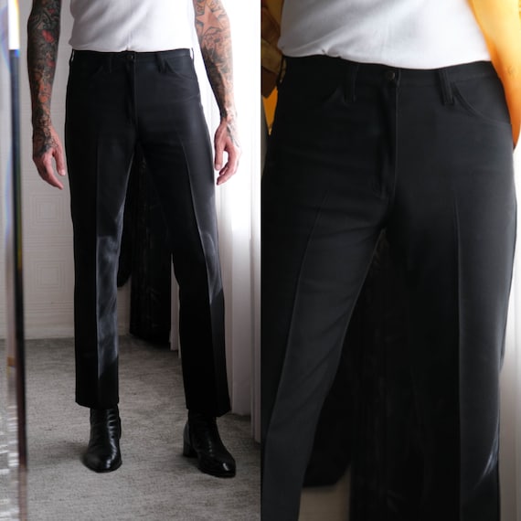 Vintage 70s Wrangler Black Sta Prest Bootcut Pants Made in USA Size 33x30  100% Polyester 1970s Wrangler Designer Flare Leg Pants 