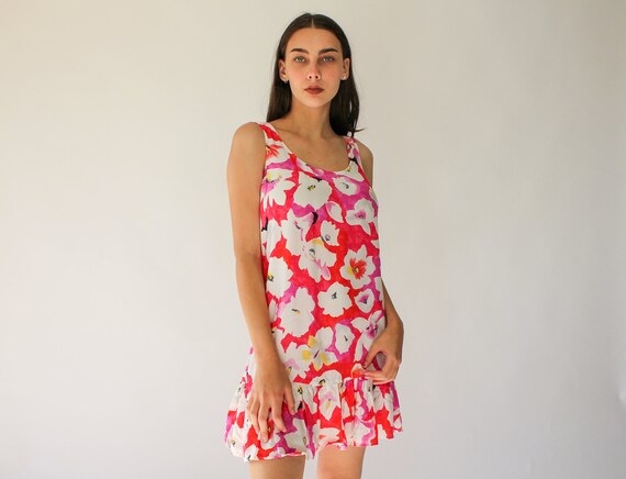 Sleeveless 90s Floral Dress Blue Mini Dress Vintage 90s Dress Floral Mini Dress Sleeveless Dress XS S 90s Vintage Dress Rampage Trilogy 2