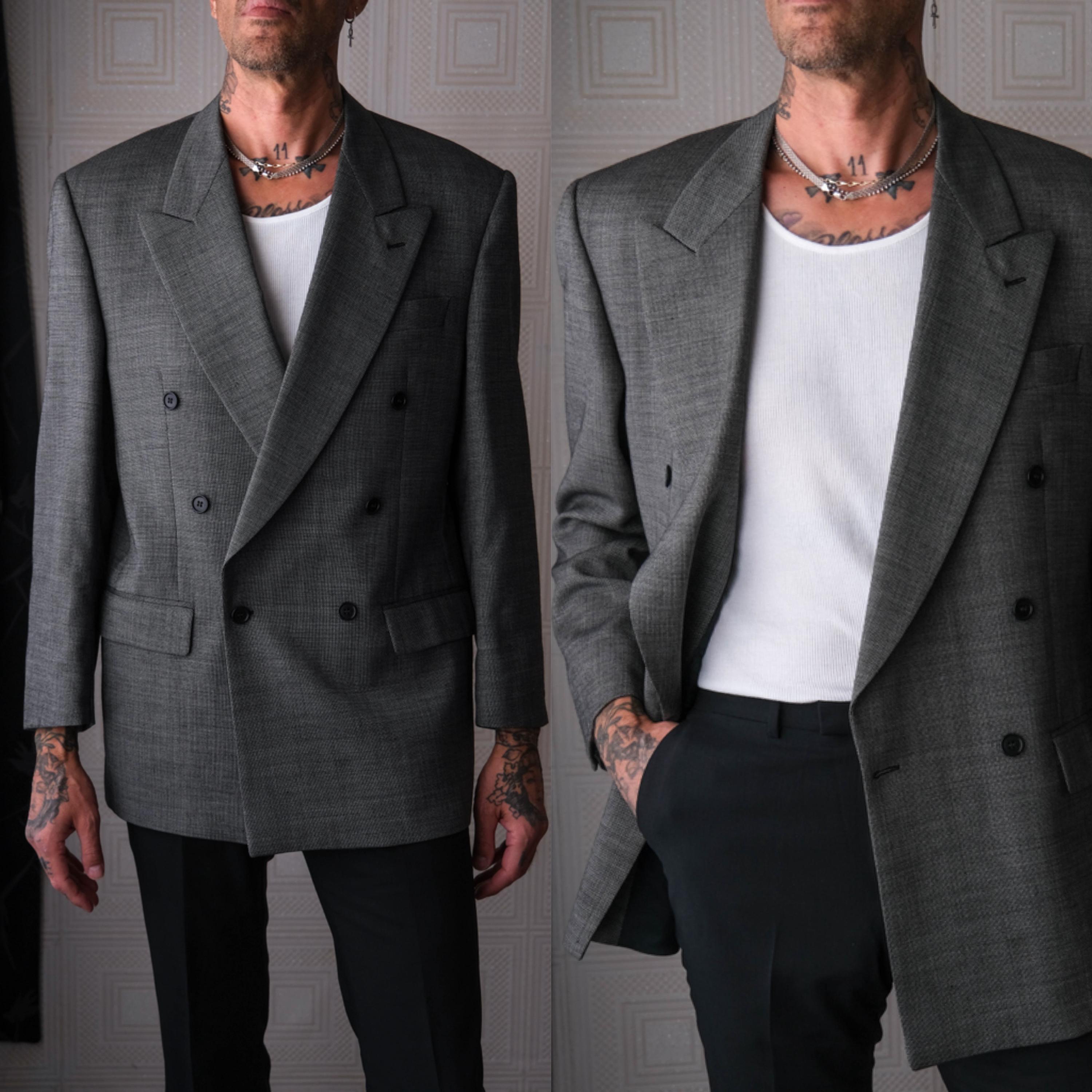 スーツ Y's for Men Suit, 2-Button, 1990s Vintage 90s ISSIMO Salt & Pepper Nailhead Double Breasted Blazer