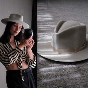 Duke of Soho by Home 1969 Silverbelly Beaver Fur & Silk Wide Brim Fedora w/ Sterling Silver Ankh Pin | Handmade in USA | Designer Unisex Hat