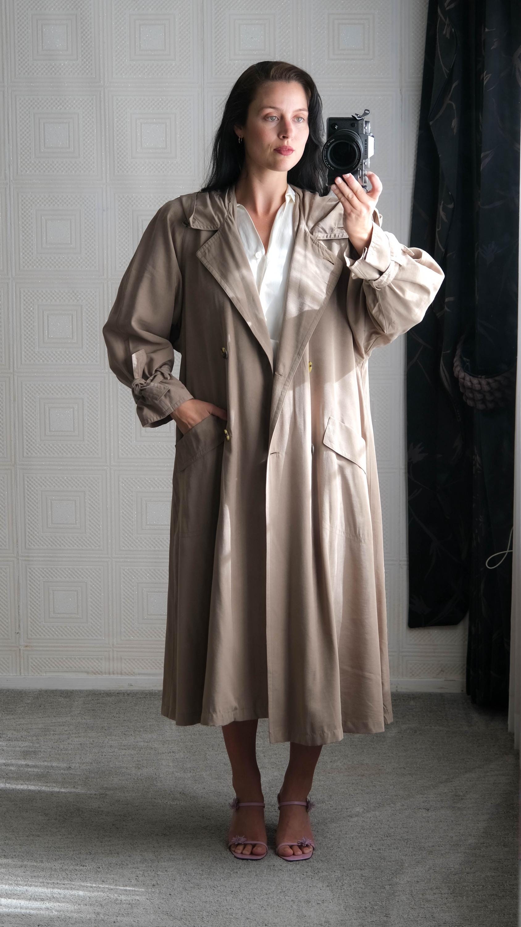ジャケット・アウター 70-80s Archive Super Long Trench Coat Vintage 80s J. GALLERY Golden Olive Shimmery Sharkskin Hooded