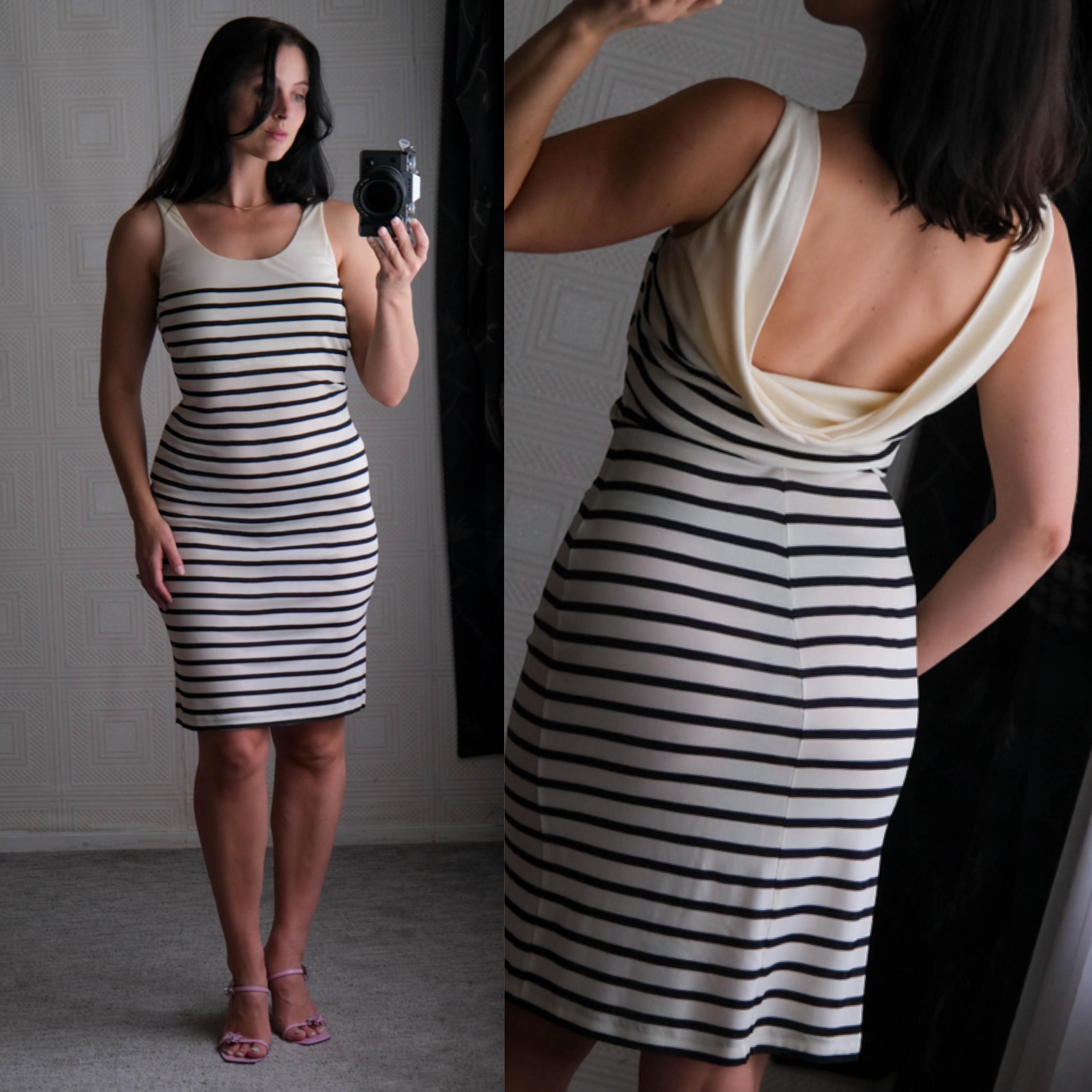 Vintage 90s Jean Paul Gaultier Nautical Sailor Stripe Rayon Midi 