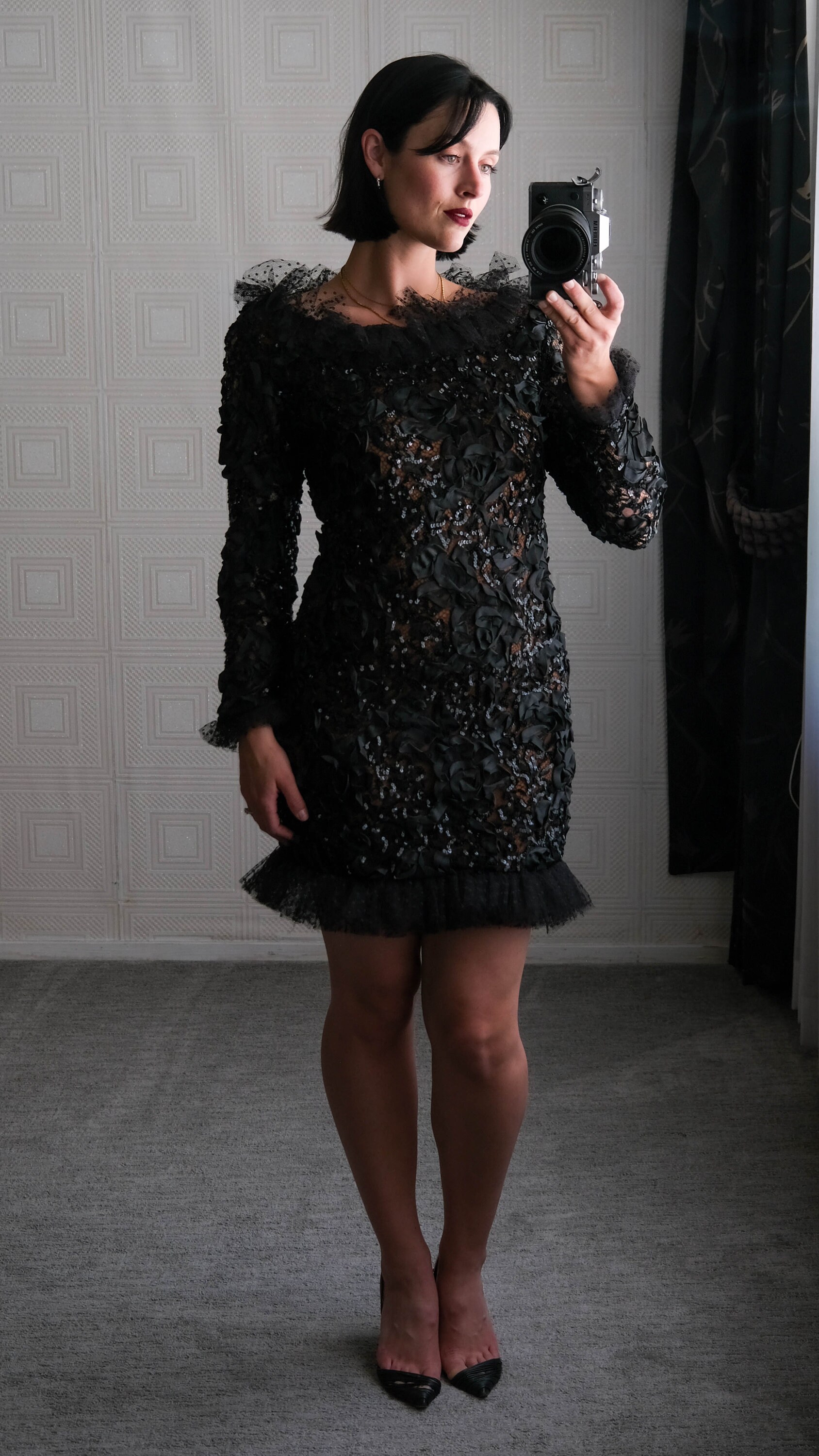 was the dress black and blue or white and gold Saint Laurent // Black Crochet Cut Out Dress  VSP Consignment