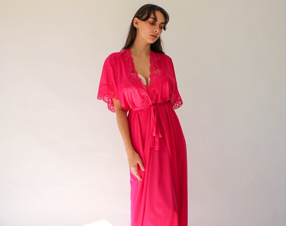 Vintage 80s Vandmere Hot Pink Lace and Satin Peig… - image 1