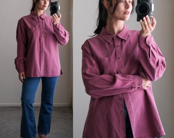 Blusa vintage de los 80 de LL BEAN, de algodón Tencel, corte recto, manga larga y botones, color rojo ladrillo apagado / Hecha en Hong Kong / Blusa de diseñador de los años 80 para mujer