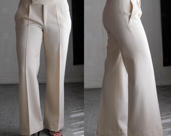 SALVATORE FERRAGAMO Light Cream Heavy Wool Twill Gabardine Slacks w/ Silk Lining | Made in Italy | Y2K 2000s FERRAGAMO Designer Womens Pants