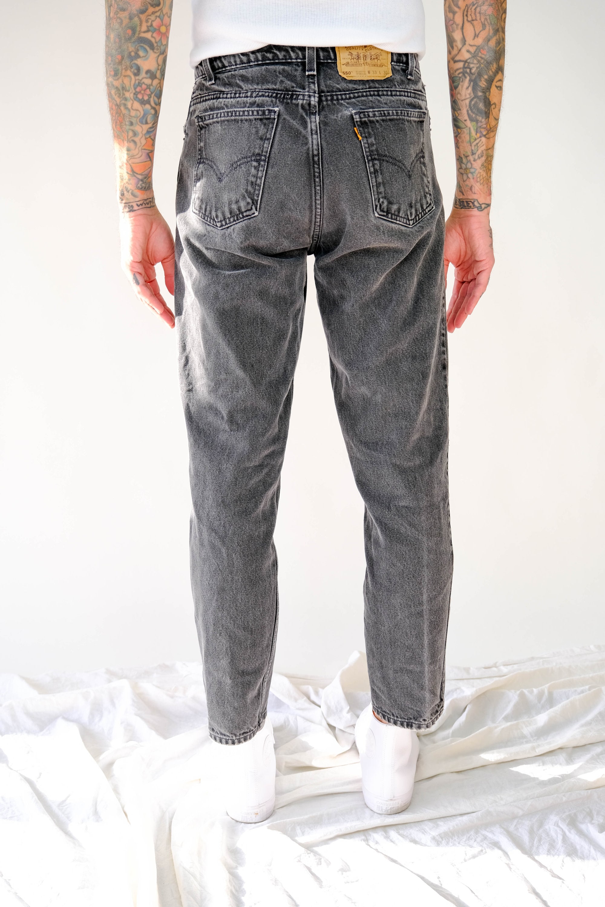 Vintage 80s LEVIS 550 Orange Tab Black Faded Washed Distressed