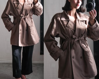 Vintage 90s SANYO Tokyo New York Olive Green Minimalist Mac Trench