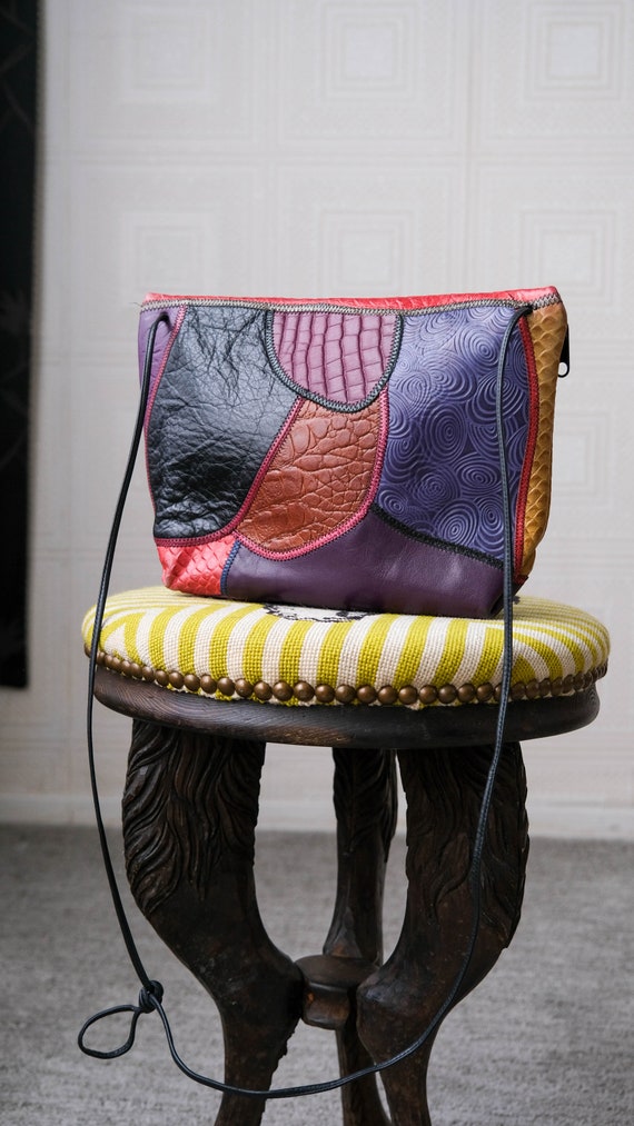 Vintage 80s CARLOS FALCHI Patchwork Leather & Sna… - image 6