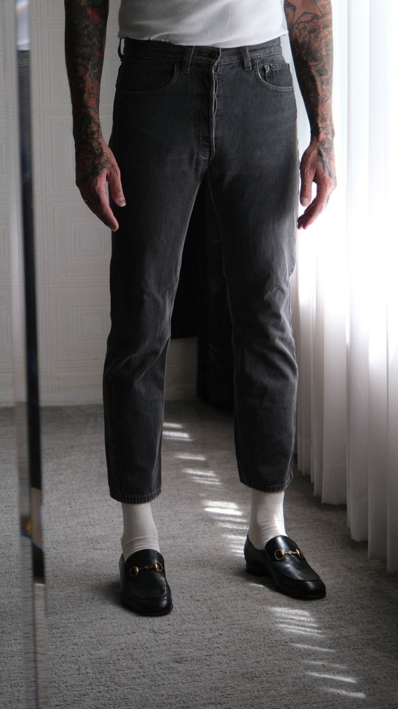 Vintage 80s LEVIS 501 Charcoal Washed Button Fly Straight Leg Jeans