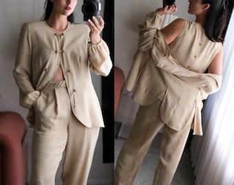 Vintage Giorgio Armani Wool Suit: 90s Turquoise Blue Blazer