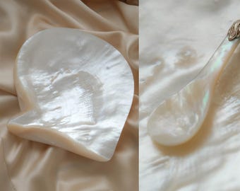 Vintage Mother of Pearl Oyster Caviar Dish | Iridescent Shell Trinket Bowl | Coastal Luxe Decor | Seafood Serving | Beach House