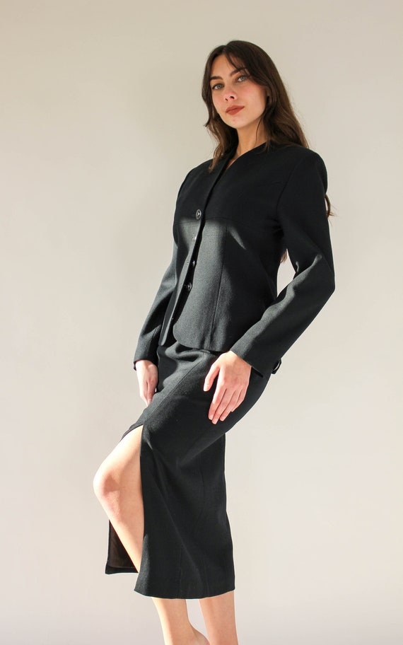 Vintage 80s Christian Dior Black Collarless Power… - image 6