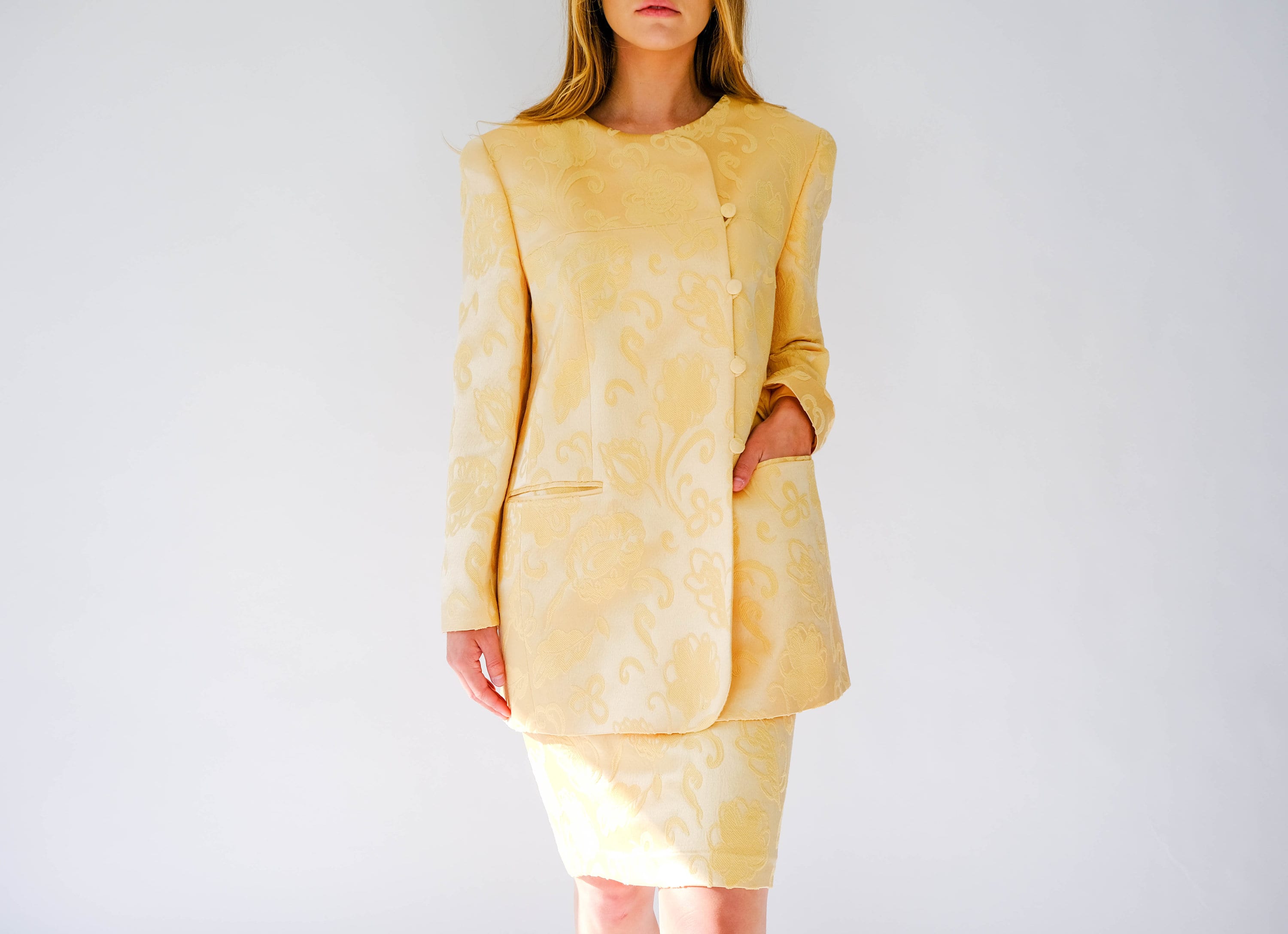 Vintage Louis Feraud Yellow 2 pieces Women Suits sz 10