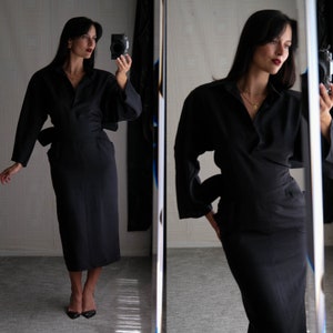 Vintage 1985 Gianfranco Ferre Documented Runway Spring Summer Black Raw Silk Exaggerated Bow Dress MADE IN ITALY 100% Silk | Made in Italy |