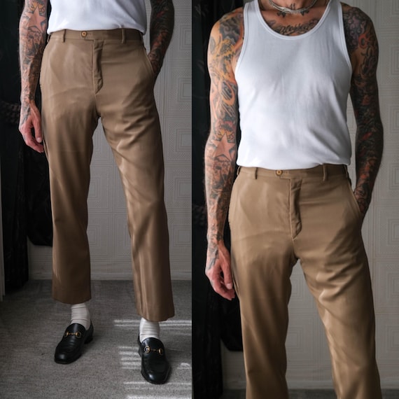 Vintage 90s ZANELLA Golden Khaki Flat Front Wool Gabardine Slacks
