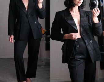 Vintage 90s Yves Saint Laurent Rive Gauche Black Tuxedo Blazer & Sailor Pant Suit  | Made in France | 100% Wool | 1990s YSL Designer Suit